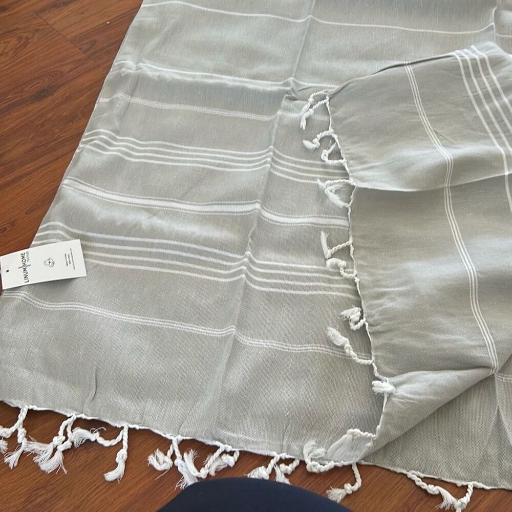 NWT Linum Home Gray striped throw blanket lightweight cotton made in turkey with